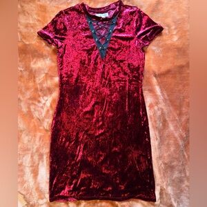 Velvet Red Dress with Lace-Up Detail